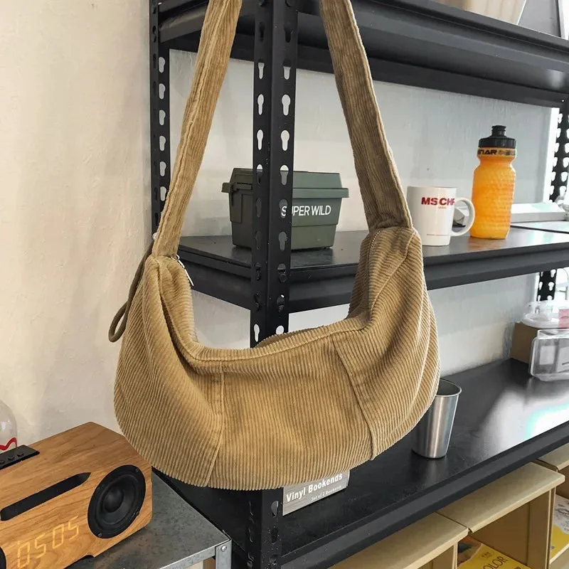 Single-shoulder crossbody corduroy bag