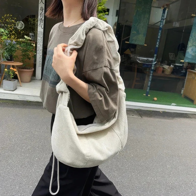 Single-shoulder crossbody corduroy bag