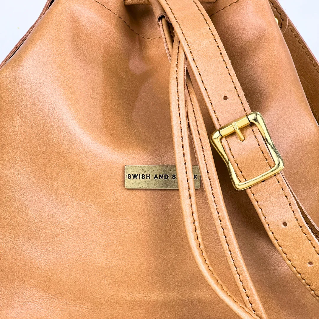The Genuine Leather Drawstring Bag- Biscuit - LIMITED EDITION