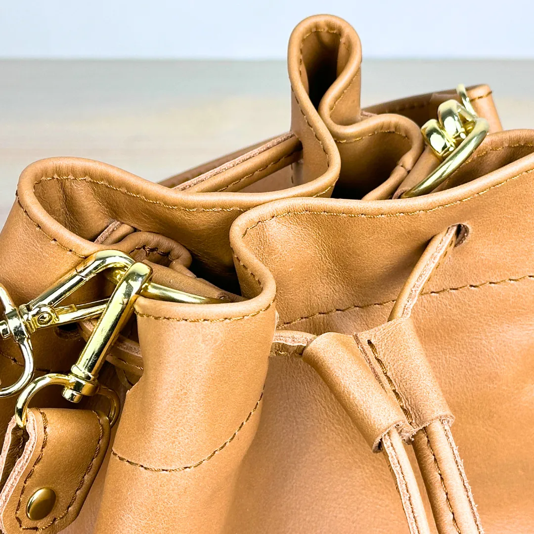 The Genuine Leather Drawstring Bag- Biscuit - LIMITED EDITION
