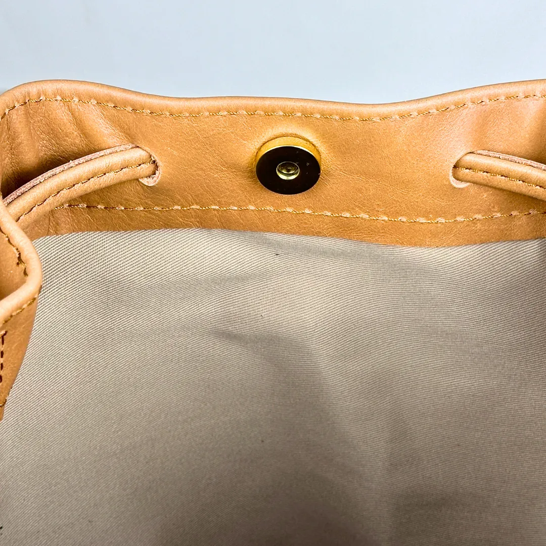 The Genuine Leather Drawstring Bag- Biscuit - LIMITED EDITION