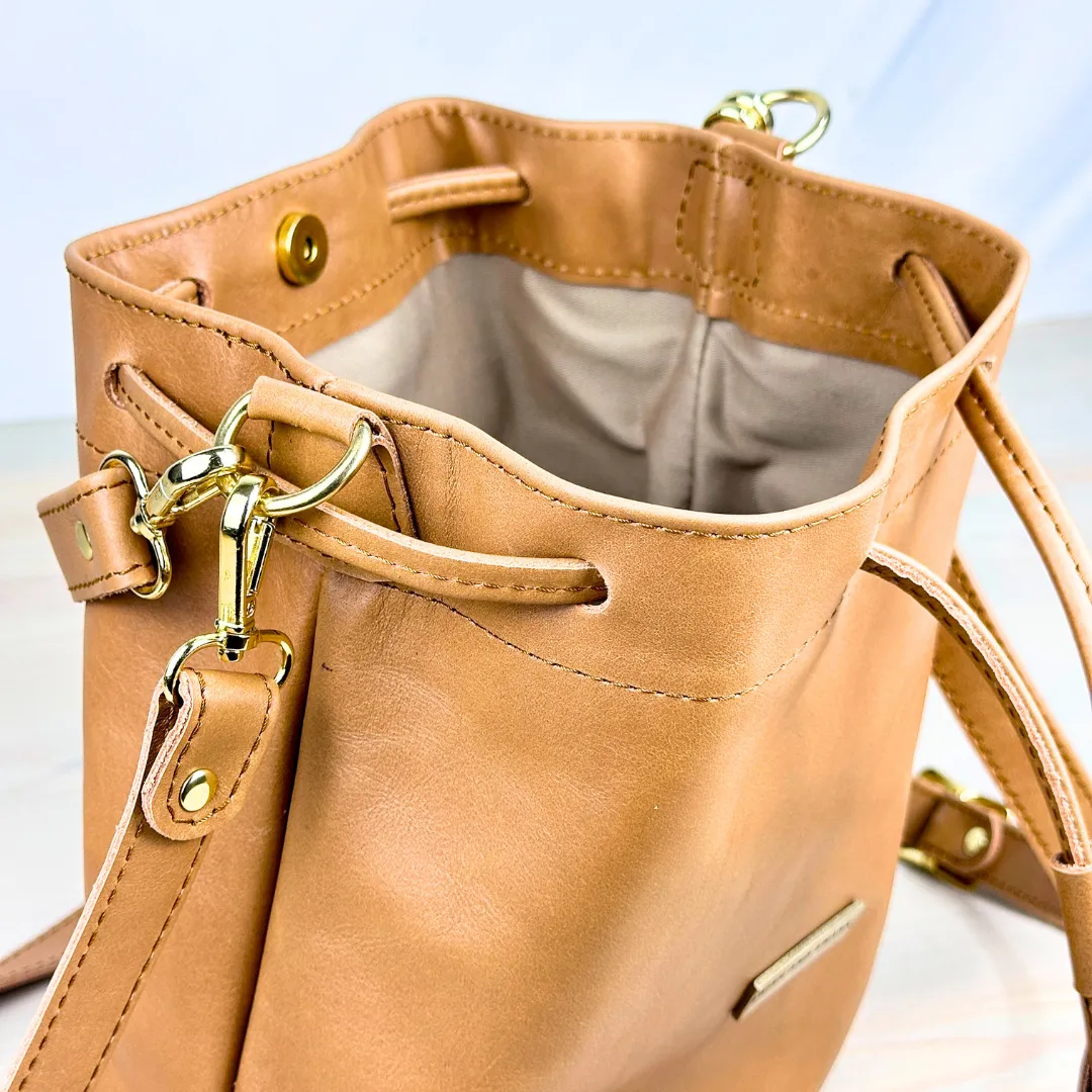 The Genuine Leather Drawstring Bag- Biscuit - LIMITED EDITION