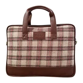 Vegan and Tweed Laptop Messenger Bag - Beige Retro Checks