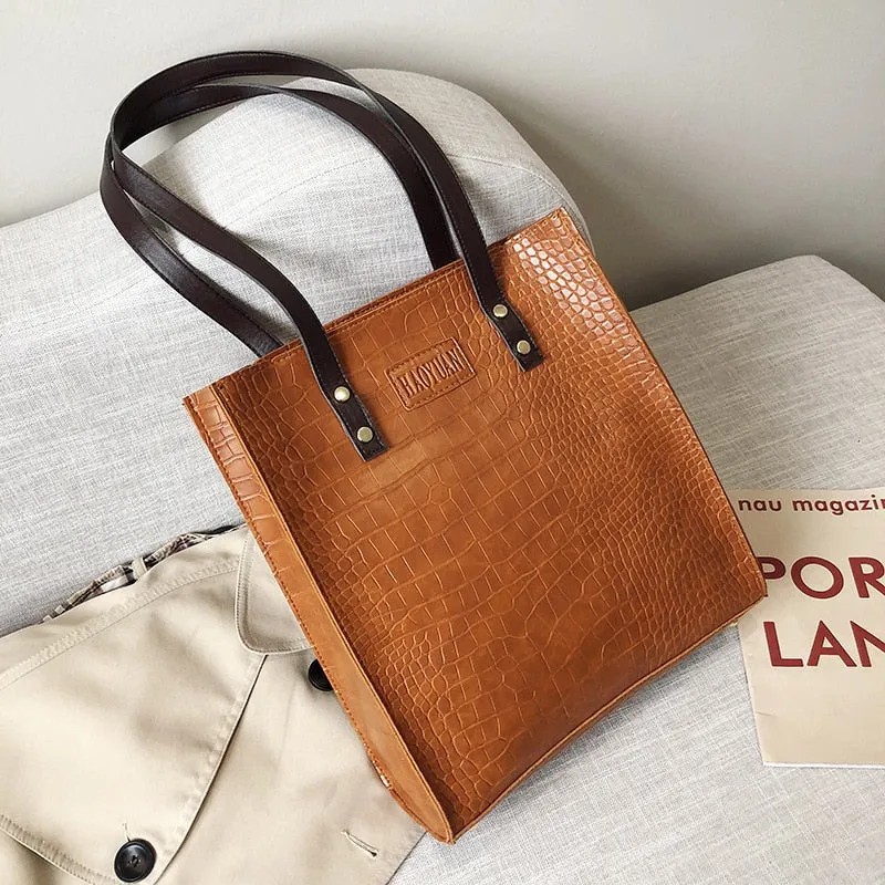 Vintage Womens Hand bags Crocodile Pattern Designers Luxury Shoulder Bags Female Top-handle Bag Fashion PU Leather Handbags Tote