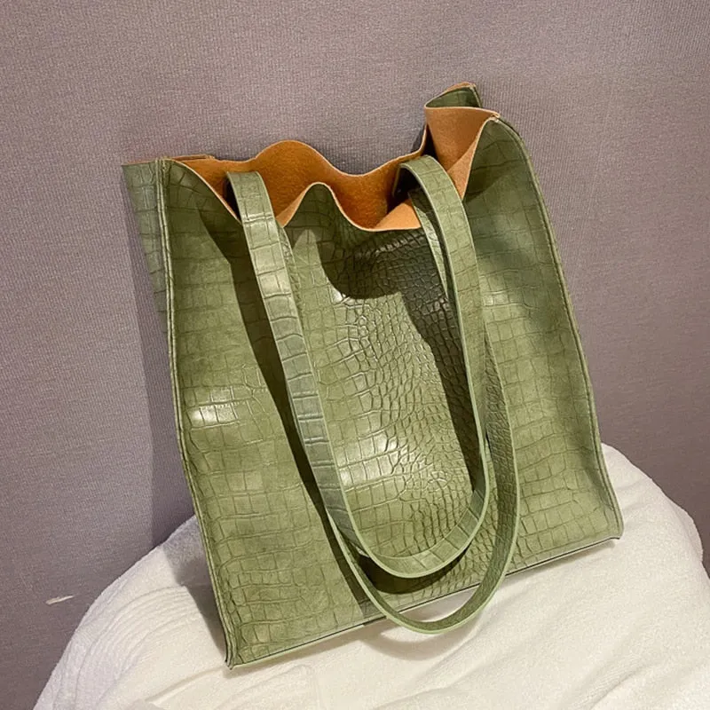 Vintage Womens Hand bags Crocodile Pattern Designers Luxury Shoulder Bags Female Top-handle Bag Fashion PU Leather Handbags Tote