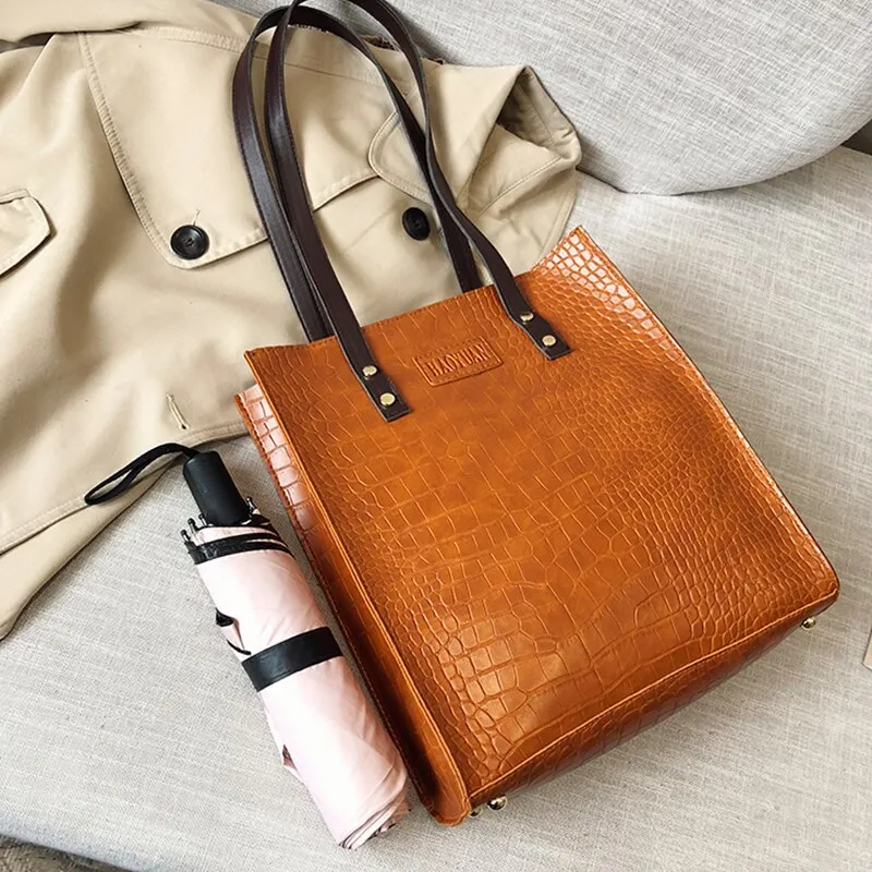 Vintage Womens Hand bags Crocodile Pattern Designers Luxury Shoulder Bags Female Top-handle Bag Fashion PU Leather Handbags Tote