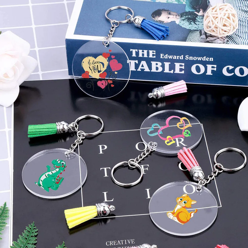 Wholesale DIY Crafts Acrylic Custom Keychain Blank Multicolor Tassel Pendant  MOQ≥2 JDC-KC-YShang001