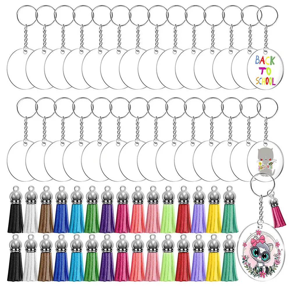 Wholesale DIY Crafts Acrylic Custom Keychain Blank Multicolor Tassel Pendant  MOQ≥2 JDC-KC-YShang001
