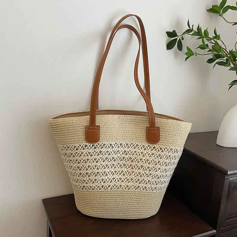 Women's French Shoulder Bag Work Clothing Straw Woven Bag