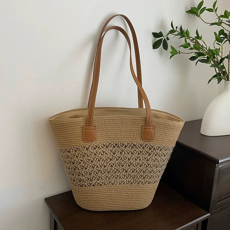 Women's French Shoulder Bag Work Clothing Straw Woven Bag