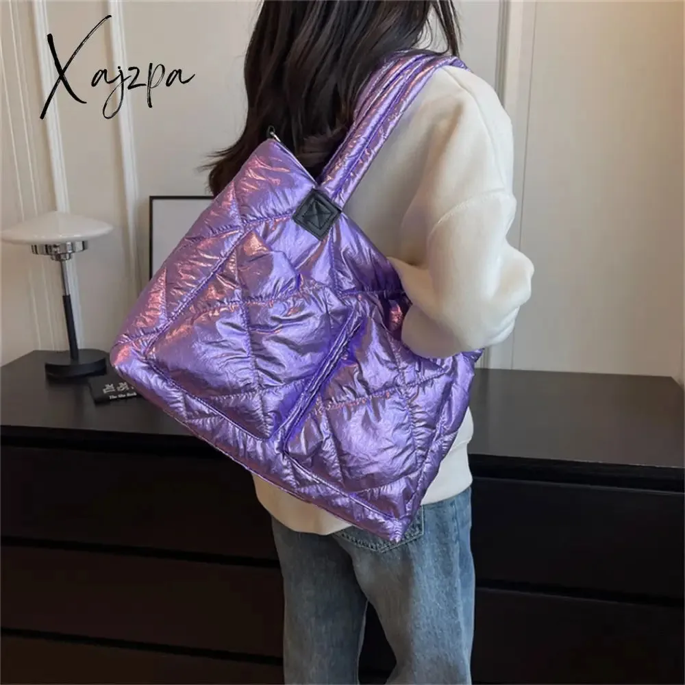 Xajzpa - Large Capacity Messenger Bags for Women Quilted Down Fabric Purses and Handbags Luxury 2023 Trend Gloss Nylon Padded Space Totes