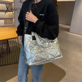 Xajzpa - Large Capacity Messenger Bags for Women Quilted Down Fabric Purses and Handbags Luxury 2023 Trend Gloss Nylon Padded Space Totes
