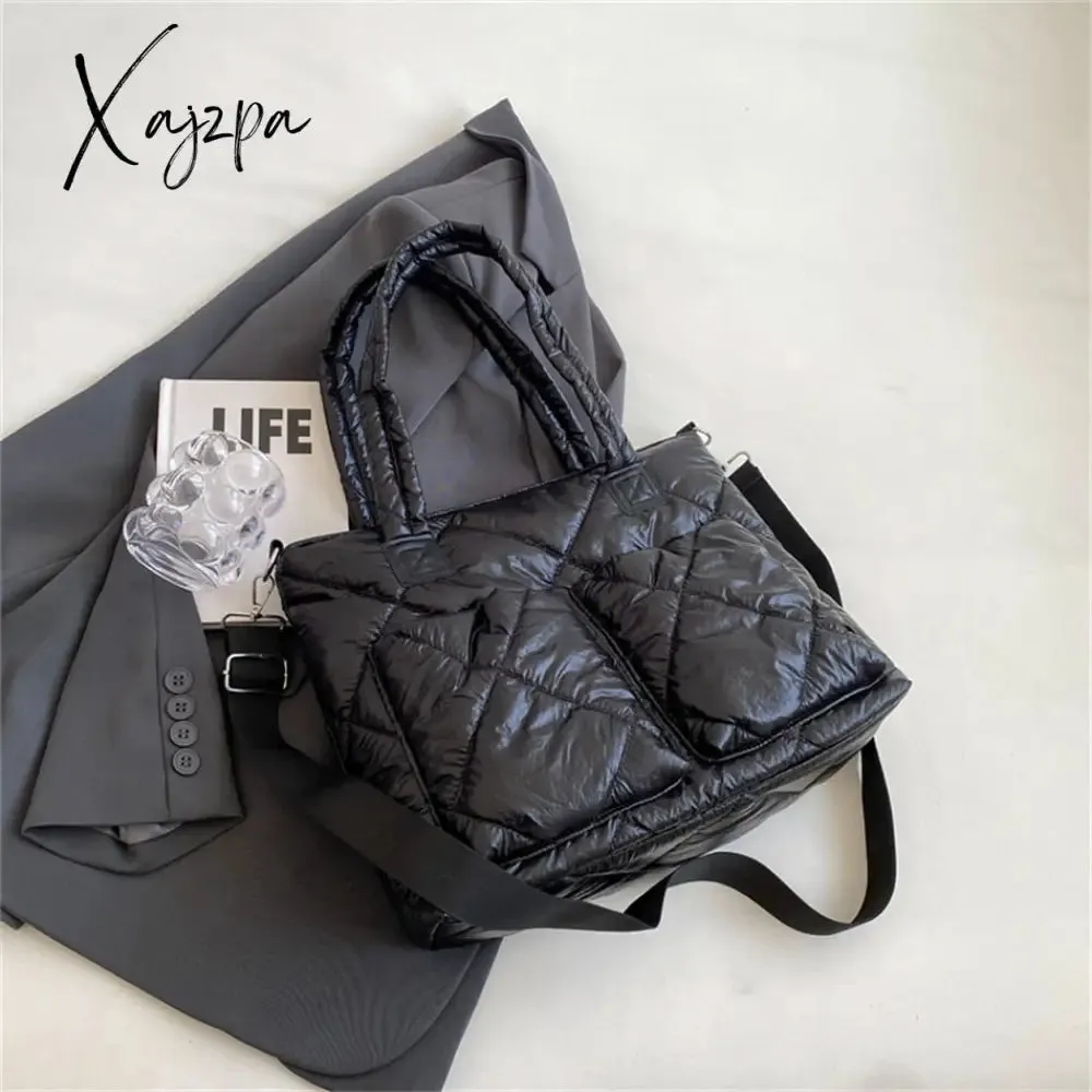 Xajzpa - Large Capacity Messenger Bags for Women Quilted Down Fabric Purses and Handbags Luxury 2023 Trend Gloss Nylon Padded Space Totes