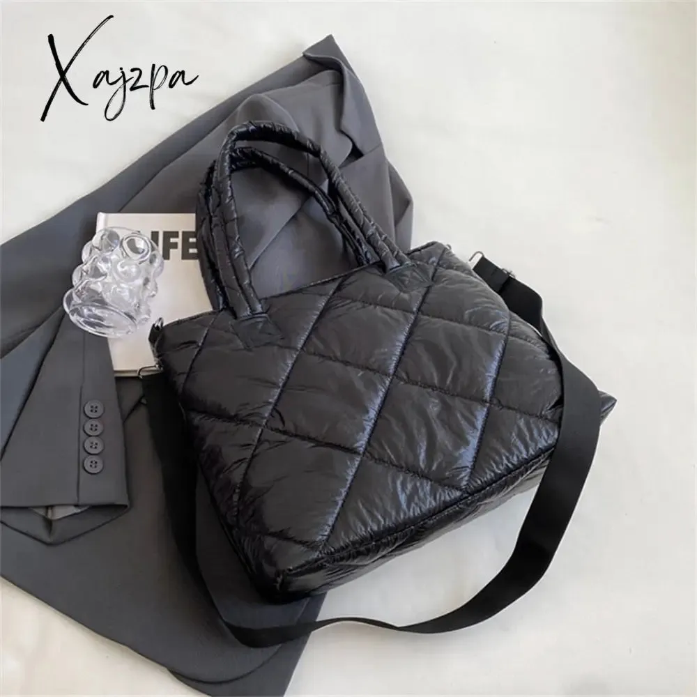 Xajzpa - Large Capacity Messenger Bags for Women Quilted Down Fabric Purses and Handbags Luxury 2023 Trend Gloss Nylon Padded Space Totes
