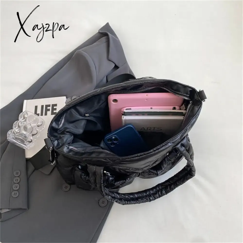 Xajzpa - Large Capacity Messenger Bags for Women Quilted Down Fabric Purses and Handbags Luxury 2023 Trend Gloss Nylon Padded Space Totes
