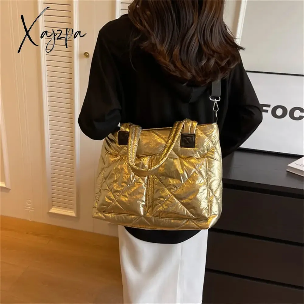 Xajzpa - Large Capacity Messenger Bags for Women Quilted Down Fabric Purses and Handbags Luxury 2023 Trend Gloss Nylon Padded Space Totes