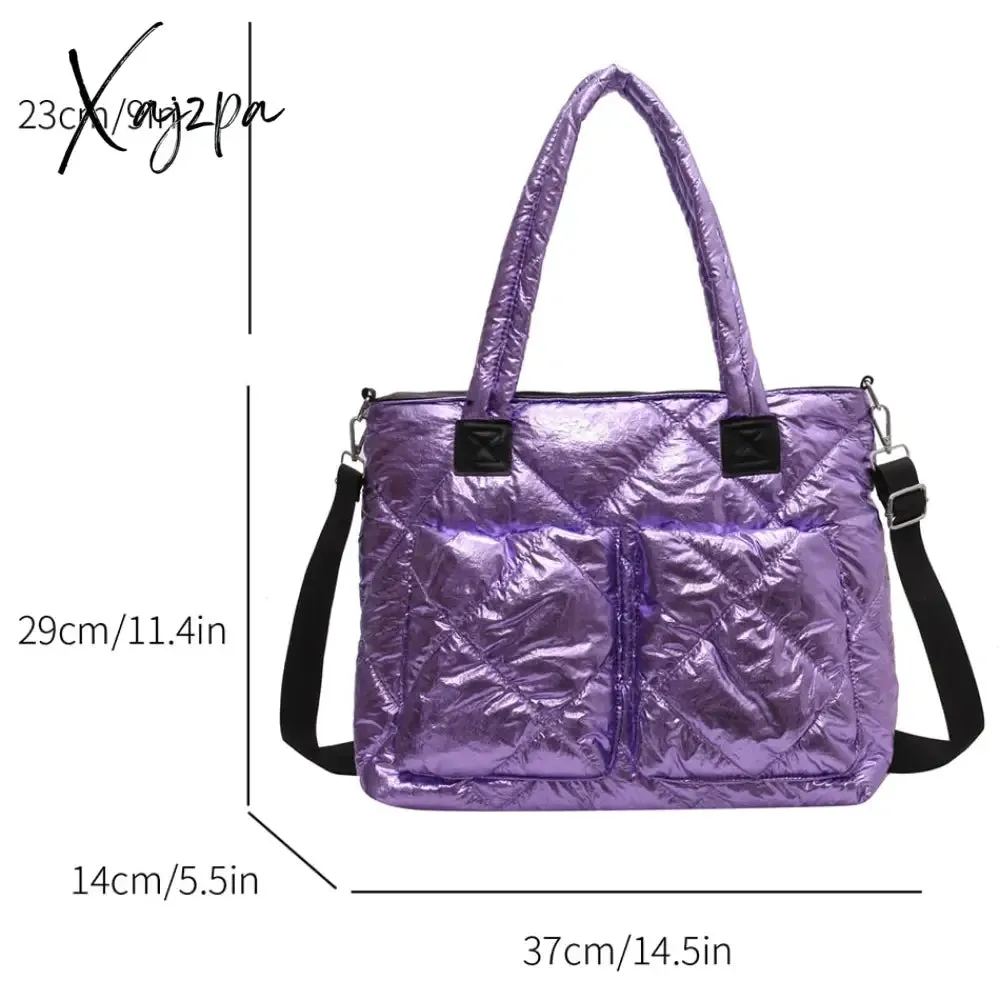 Xajzpa - Large Capacity Messenger Bags for Women Quilted Down Fabric Purses and Handbags Luxury 2023 Trend Gloss Nylon Padded Space Totes