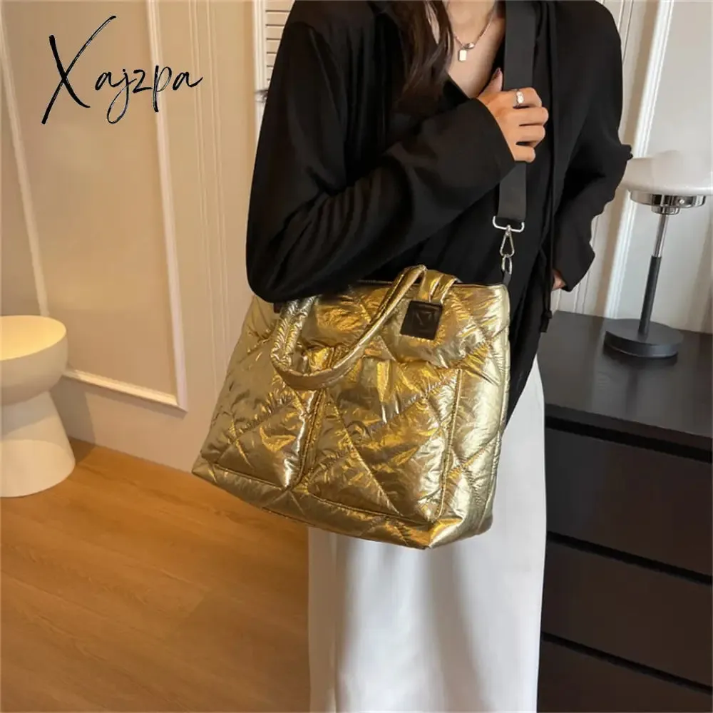 Xajzpa - Large Capacity Messenger Bags for Women Quilted Down Fabric Purses and Handbags Luxury 2023 Trend Gloss Nylon Padded Space Totes