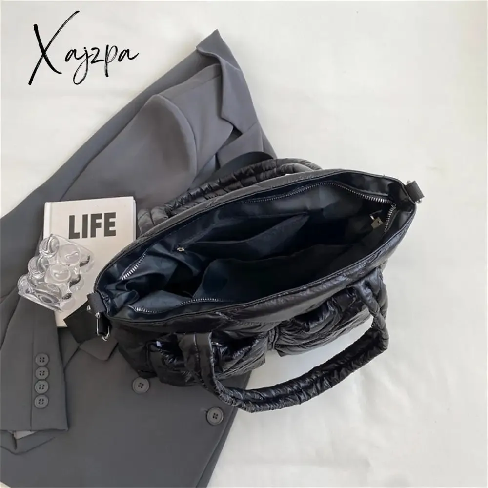 Xajzpa - Large Capacity Messenger Bags for Women Quilted Down Fabric Purses and Handbags Luxury 2023 Trend Gloss Nylon Padded Space Totes