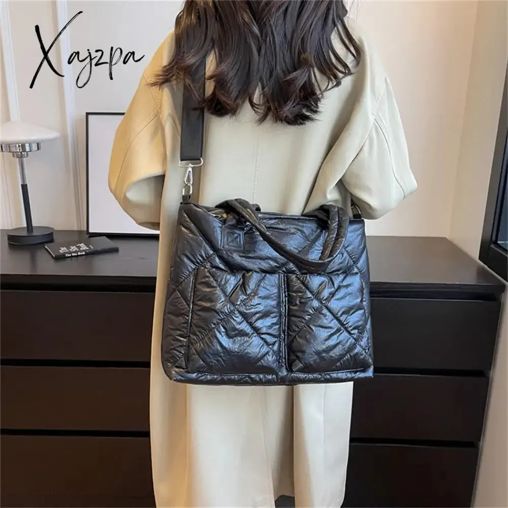 Xajzpa - Large Capacity Messenger Bags for Women Quilted Down Fabric Purses and Handbags Luxury 2023 Trend Gloss Nylon Padded Space Totes