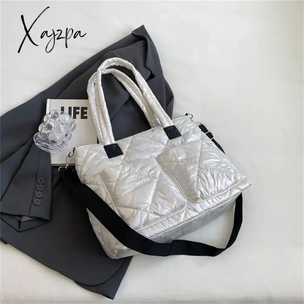 Xajzpa - Large Capacity Messenger Bags for Women Quilted Down Fabric Purses and Handbags Luxury 2023 Trend Gloss Nylon Padded Space Totes
