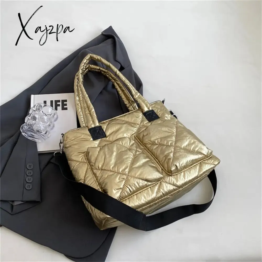 Xajzpa - Large Capacity Messenger Bags for Women Quilted Down Fabric Purses and Handbags Luxury 2023 Trend Gloss Nylon Padded Space Totes
