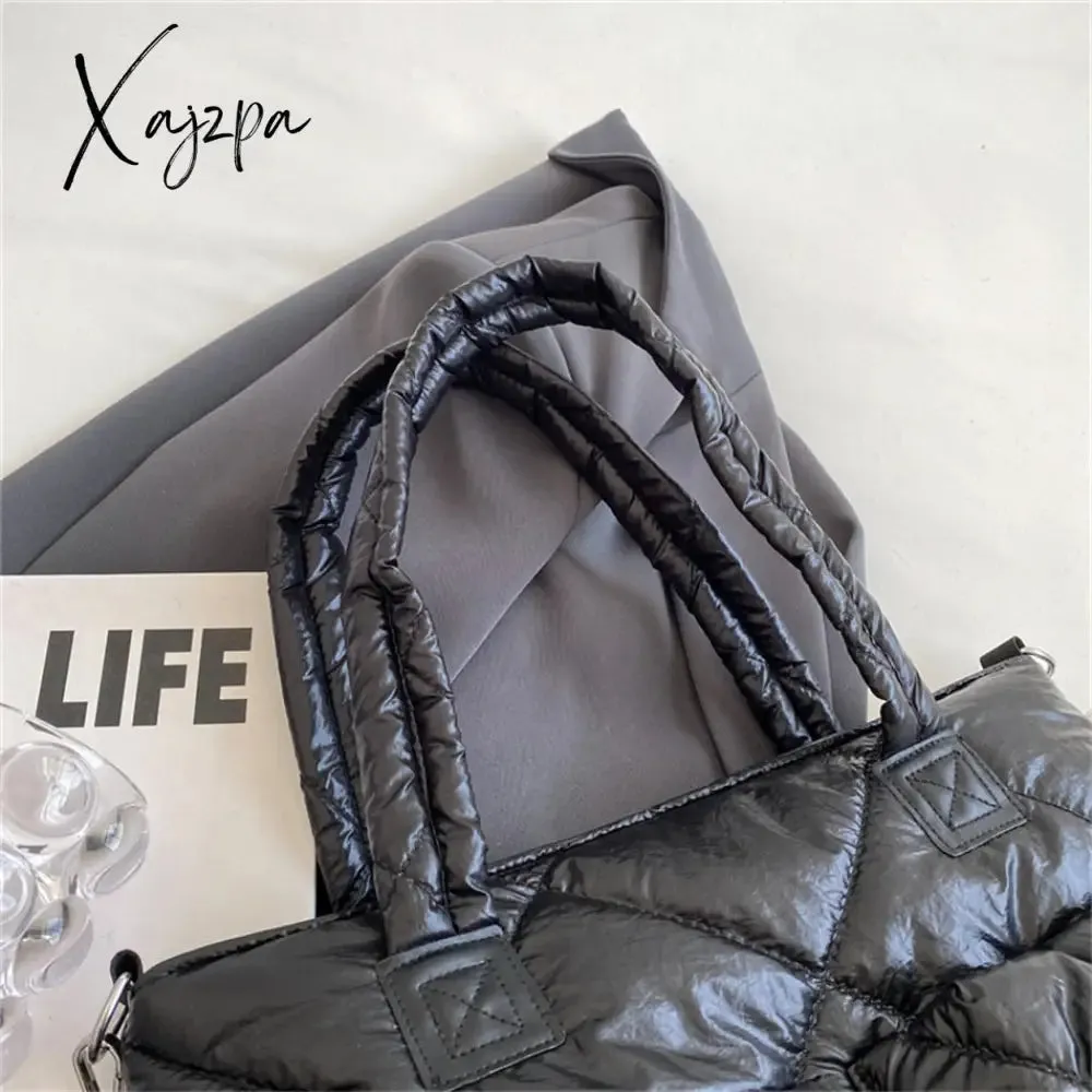 Xajzpa - Large Capacity Messenger Bags for Women Quilted Down Fabric Purses and Handbags Luxury 2023 Trend Gloss Nylon Padded Space Totes