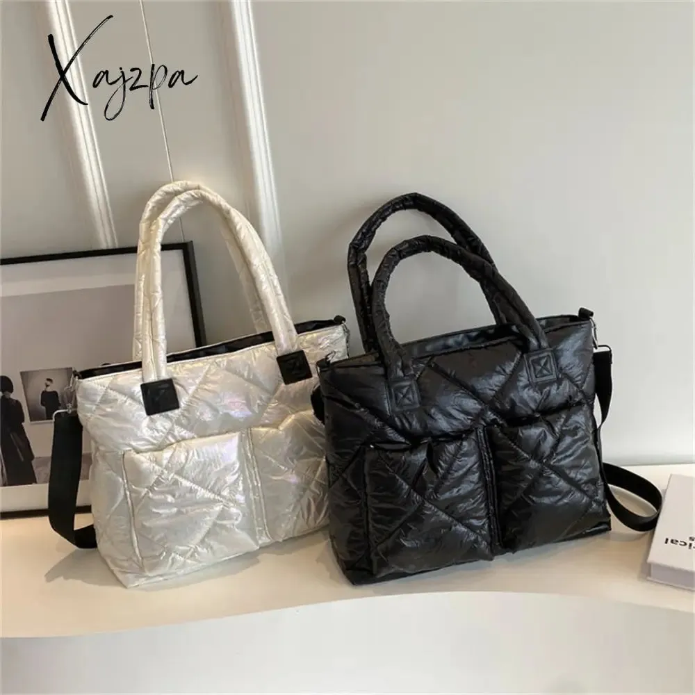 Xajzpa - Large Capacity Messenger Bags for Women Quilted Down Fabric Purses and Handbags Luxury 2023 Trend Gloss Nylon Padded Space Totes