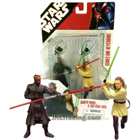 Year 2007 Star Wars The Phantom Menace Series 3.5 Inch Tall Figure Keychains - DARTH MAUL and QUI-GON JINN