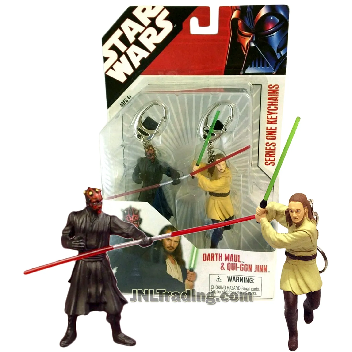 Year 2007 Star Wars The Phantom Menace Series 3.5 Inch Tall Figure Keychains - DARTH MAUL and QUI-GON JINN